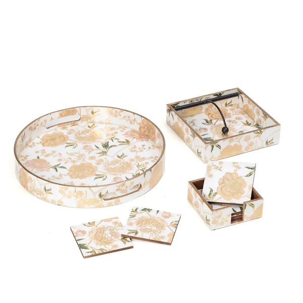 Multicolor_Wooden_Waterproof_Wooden_Enamel_Coated_Round_Serving_Tray_Coasters_And_Napkin_Holder_Set_For_Home_And_Dining_Table_,_Multipurpose_Tray_&_Tissue_Holder_(_(13X13X2||10X10||19X19)Cm_)_(Set_Of_3)