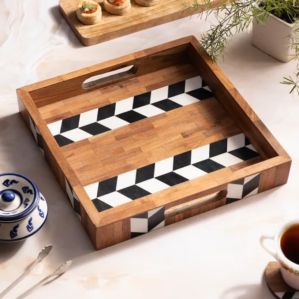 Bown_&_Black_Wooden_Resin_Square_Serving_Tray_With_Inlay_Work_In_Resin_And_Wood_,_Snacks_And_Cheese_Tray_For_Home_&_Dining_Table_,_Multipurpose_Tray_With_Handles_(_(30X30)Cm_)