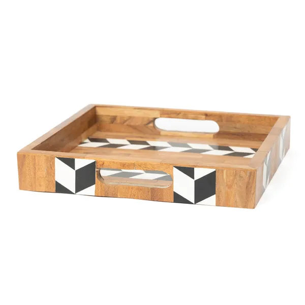 Bown_&_Black_Wooden_Resin_Square_Serving_Tray_With_Inlay_Work_In_Resin_And_Wood_,_Snacks_And_Cheese_Tray_For_Home_&_Dining_Table_,_Multipurpose_Tray_With_Handles_(_(30X30)Cm_)