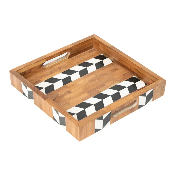 Bown_&_Black_Wooden_Resin_Square_Serving_Tray_With_Inlay_Work_In_Resin_And_Wood_,_Snacks_And_Cheese_Tray_For_Home_&_Dining_Table_,_Multipurpose_Tray_With_Handles_(_(30X30)Cm_)