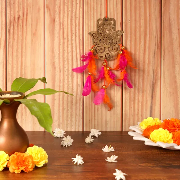 Metal_Hamsa_Hanging_with_Orange_&_Pink_Feathers_for_Home,_Garden,_Balcony,_Car_Decorative_(8x4.75_inch)