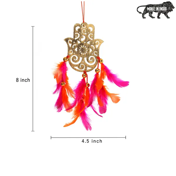 Metal_Hamsa_Hanging_with_Orange_&_Pink_Feathers_for_Home,_Garden,_Balcony,_Car_Decorative_(8x4.75_inch)