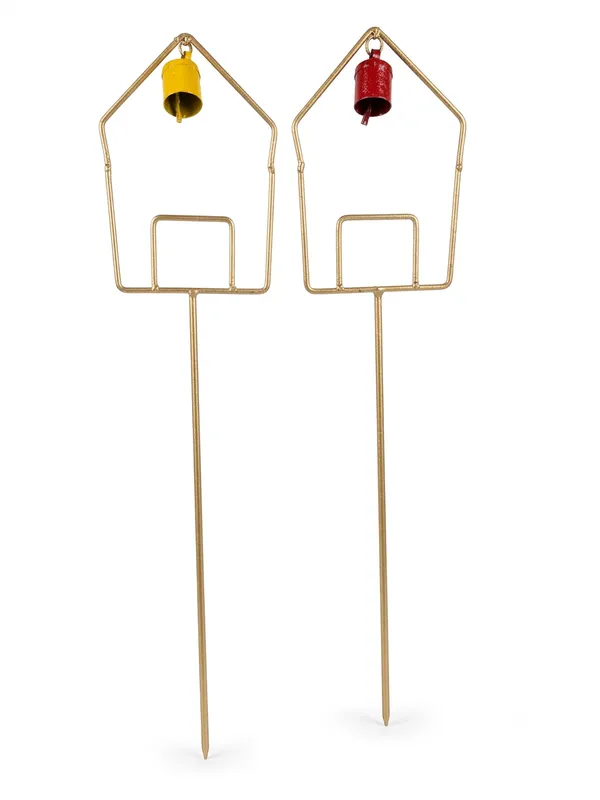 Metal_House-Shaped_Garden_Stakes_with_Hanging_Bells_Elegant_Gold_Birdhouse_Motif_Plant_Ornaments_with_Yellow_&_Red_Accent_Bells_(Pack_of_2)