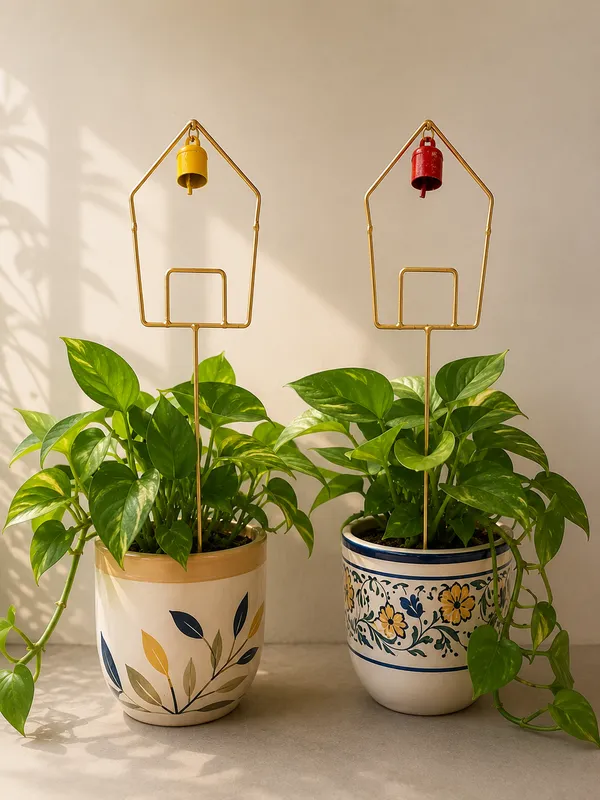 Metal_House-Shaped_Garden_Stakes_with_Hanging_Bells_Elegant_Gold_Birdhouse_Motif_Plant_Ornaments_with_Yellow_&_Red_Accent_Bells_(Pack_of_2)
