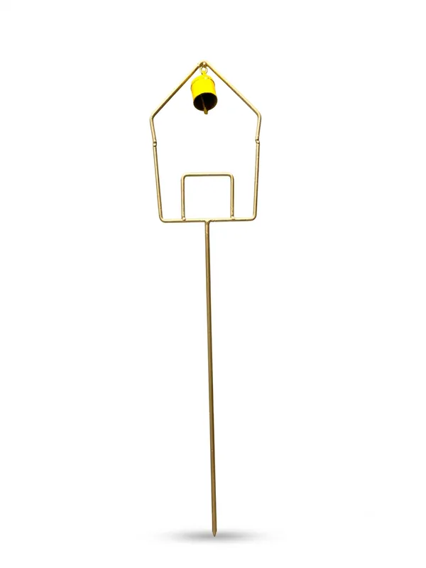 Metal_House-Shaped_Garden_Stakes_with_Hanging_Bells_Elegant_Gold_Birdhouse_Motif_Plant_Ornaments_with_Yellow_&_Red_Accent_Bells_(Pack_of_2)