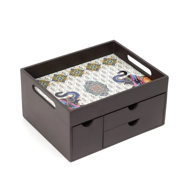 Multicolor_Wooden_Wooden_Multi_Serving_Tray_With_3_Drawers_For_Home_,_Multi_Storage_Organizer_Tray_,_Dining_Tray_,_Trending_Drawer_Tray_(_(26X22X14)Cm_)