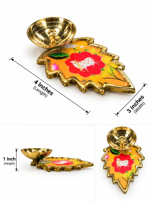 Pack_of_2_Decorative_Metal_Leaf_Shaped_Diyas_with_Golden_Finish_&_Colourful_Floral_Cow_Design_|_Traditional_Pooja_Oil_Lamps_for_Diwali,_Home_Temple,_Festive_Decoration,_Housewarming_&_Return_Gifts