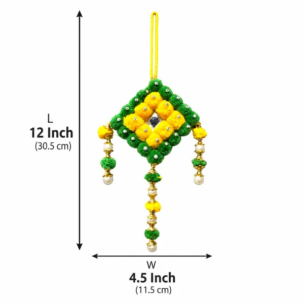 Pack_of_2_Handmade_Green_&_Yellow_Pompom_Wall_Hanging_for_Diwali_&_Festive_Home_Décor_(_12x4.5_inches)