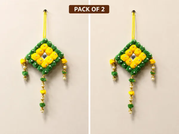 Pack_of_2_Handmade_Green_&_Yellow_Pompom_Wall_Hanging_for_Diwali_&_Festive_Home_Décor_(_12x4.5_inches)