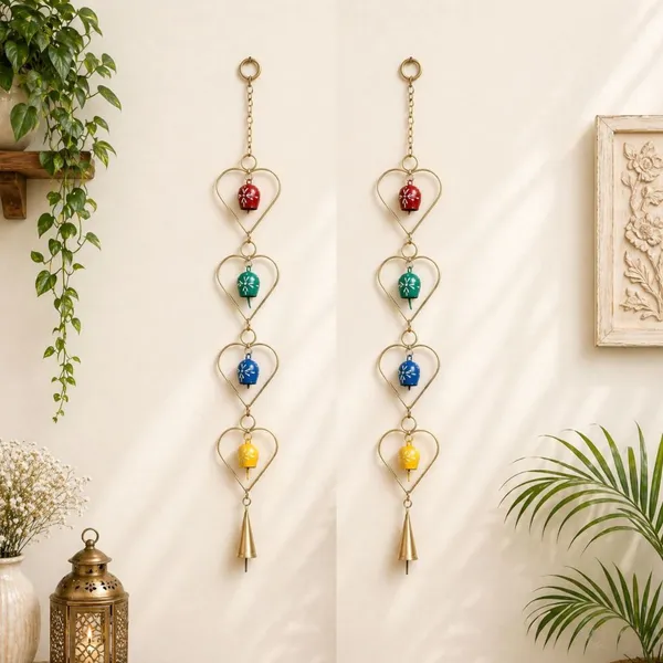 Pack_of_2_Metal_Wall_Hanging_Windchime_with_Heart_shape_design_with_Colored_Hanging_CowBells