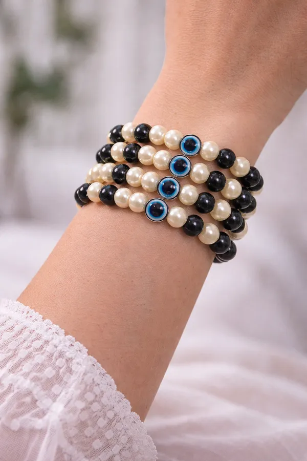 Pack_of_4_Black_&_White_Beaded_Handmade_Evil_Eye_Nazariya_Bracelet_For_Men_and_Women_|_Beaded_Stretch_Bracelet_with_Evil_Eye_Bead_|__Stackable_Daily_Wear_Protection_Bracelet