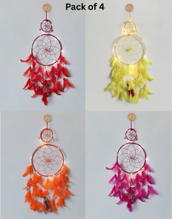 Pack_of_4_Light_Up_Dream_Catchers_Feather_Wall_Hanging_Set_(Red,_Yellow,_Orange,_Pink)_with_Lights_for_Bedroom,_Balcony_&_Festive