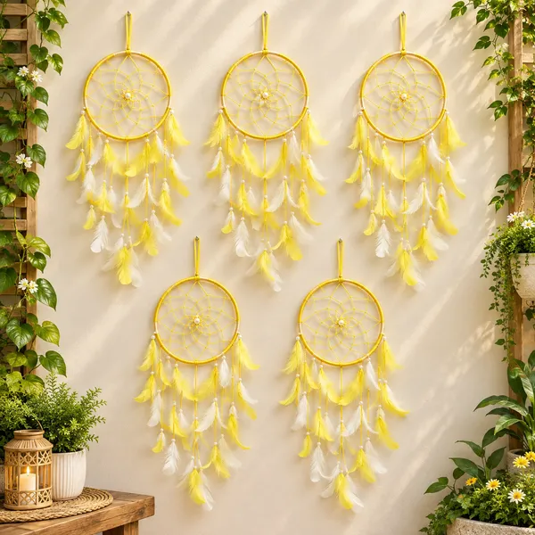 Pack_of_5_Bright_Yellow_&_White_Feathers_Dream_Catchers_Handcrafted_Wall_Hanging_for_Bedroom,_Living_Room,_Balcony_&_Festival_Decor