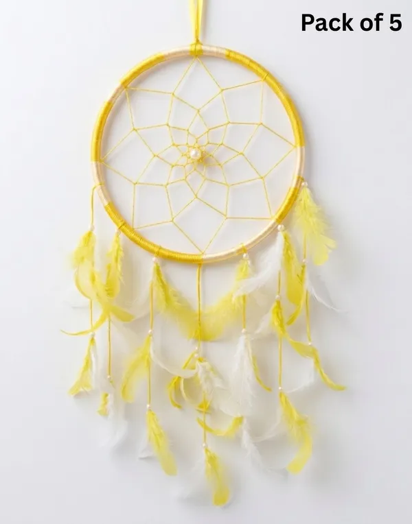 Pack_of_5_Bright_Yellow_&_White_Feathers_Dream_Catchers_Handcrafted_Wall_Hanging_for_Bedroom,_Living_Room,_Balcony_&_Festival_Decor