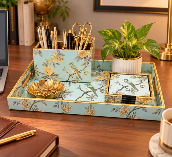 Premium_Aqua_Blue_Floral_Serving_Tray_Gift_Set_with_2-Section_Cutlery_Holder_&_Coaster_Set_|_Decorative_Home_Décor_&_Gifting_Hamper