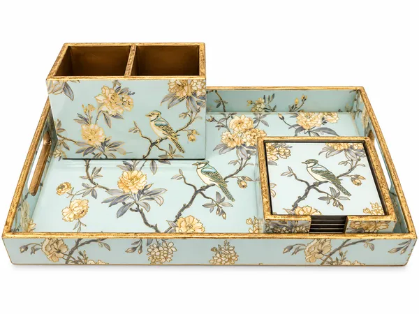 Premium_Aqua_Blue_Floral_Serving_Tray_Gift_Set_with_2-Section_Cutlery_Holder_&_Coaster_Set_|_Decorative_Home_Décor_&_Gifting_Hamper