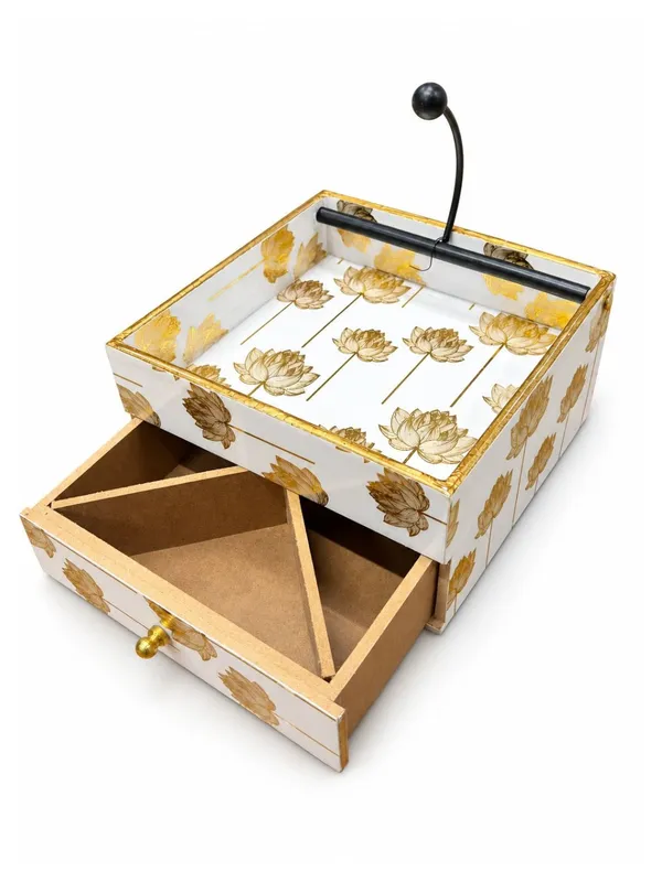 Premium_MDF_Wooden_Enamel_Coated_Napkin_Holder_with_3-Section_Organizer_Drawer_|_White_&_Gold_Lotus_Design_Tissue_Holder_with_Storage_Tray_for_Dining_Table,_Kitchen,_Home_Décor_&_Gifting