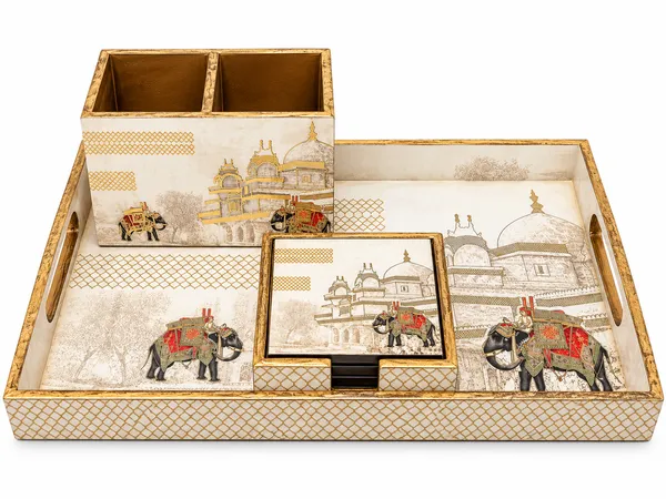 Premium_Royal_Elephant_Print_Serving_Tray_Gift_Set_with_2-Section_Cutlery_Holder_&_Coasters_|_Decorative_Wooden_Tray_Combo_for_Home_Décor,_Dining_&_Gifting