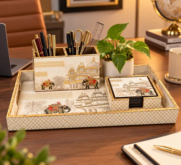 Premium_Royal_Elephant_Print_Serving_Tray_Gift_Set_with_2-Section_Cutlery_Holder_&_Coasters_|_Decorative_Wooden_Tray_Combo_for_Home_Décor,_Dining_&_Gifting