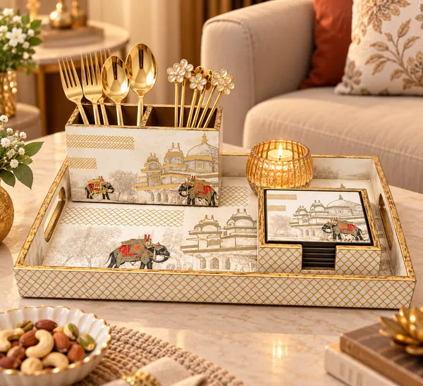 Premium_Royal_Elephant_Print_Serving_Tray_Gift_Set_with_2-Section_Cutlery_Holder_&_Coasters_|_Decorative_Wooden_Tray_Combo_for_Home_Décor,_Dining_&_Gifting