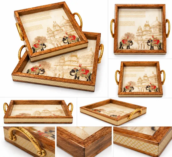 Premium_Set_of_2_Mango_Wood_Serving_Trays_with_Golden_Metal_Handles_|_Traditional_Royal_Elephant_&_Palace_Design_|_Decorative_Wooden_Trays_for_Tea,_Snacks,_Home_Décor_&_Festive_Gifting