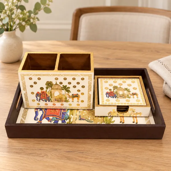 Printed_Wooden_Serving_Tray_Gift_Set_with_Coasters_&_2-Compartment_Holder_|_Premium_Decorative_Table_Organizer_&_Home_Décor_Gifting_Combo