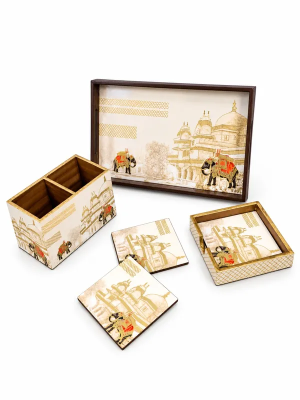 Printed_Wooden_Serving_Tray_Gift_Set_with_Coasters_&_2-Compartment_Holder_|_Premium_Decorative_Table_Organizer_&_Home_Décor_Gifting_Combo