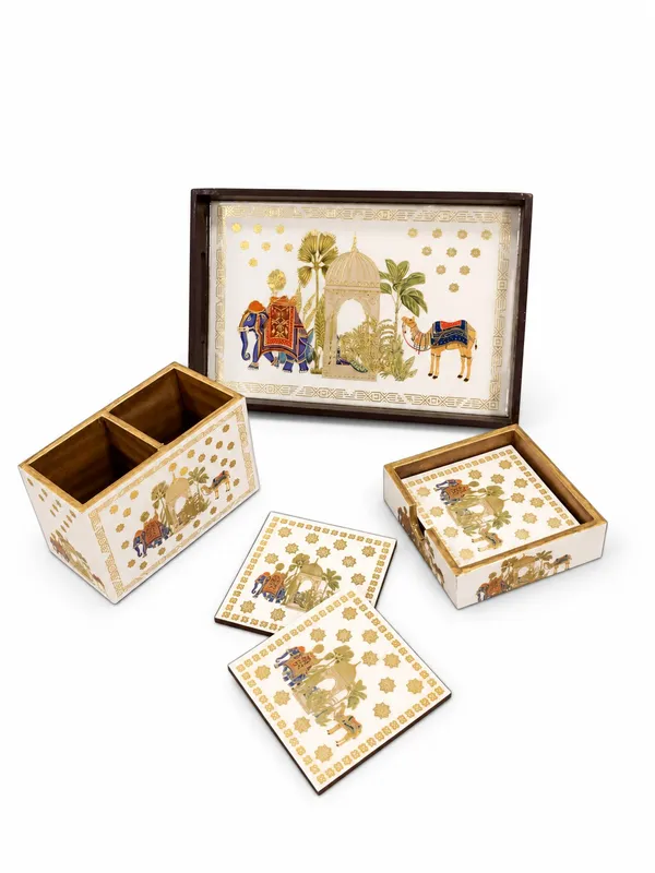 Printed_Wooden_Serving_Tray_Gift_Set_with_Coasters_&_2-Compartment_Holder_|_Premium_Decorative_Table_Organizer_&_Home_Décor_Gifting_Combo