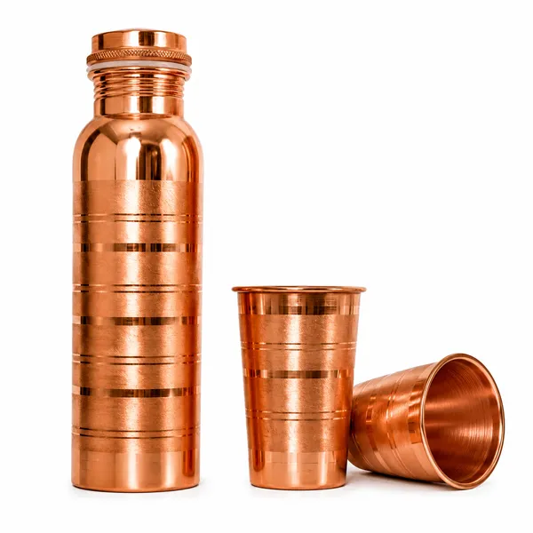 Pure_Copper_Hammered_Water_Bottle_(500_ml)_with_2_Glass_Set_|_Leakproof_&_Jointless_|_Ayurvedic_Health_Benefits_|_Gift_Set_for_Home,_Office_&_Travel
