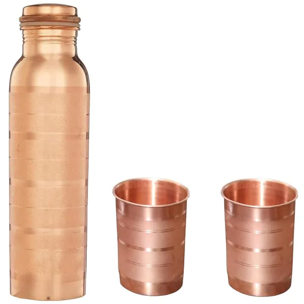 Pure_Copper_Hammered_Water_Bottle_(500_ml)_with_2_Glass_Set_|_Leakproof_&_Jointless_|_Ayurvedic_Health_Benefits_|_Gift_Set_for_Home,_Office_&_Travel