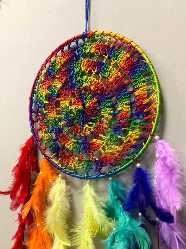 Rainbow_Crochet_Dream_Catcher_Wall_Hanging_with_Multi-Color_Feathers_&_Beads_for_Kids_Room,_Bedroom_&_Balcony_Decor_(30x8.5_Inches)