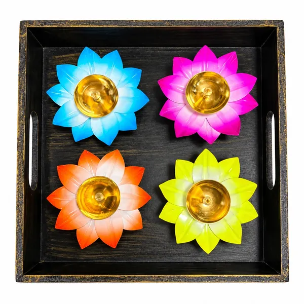 Rustic_Wooden_Decorative_Tray_with_4_Colourful_Lotus_Metal_Diyas_|_Festive_Diwali_Pooja_&_Home_Décor_Set