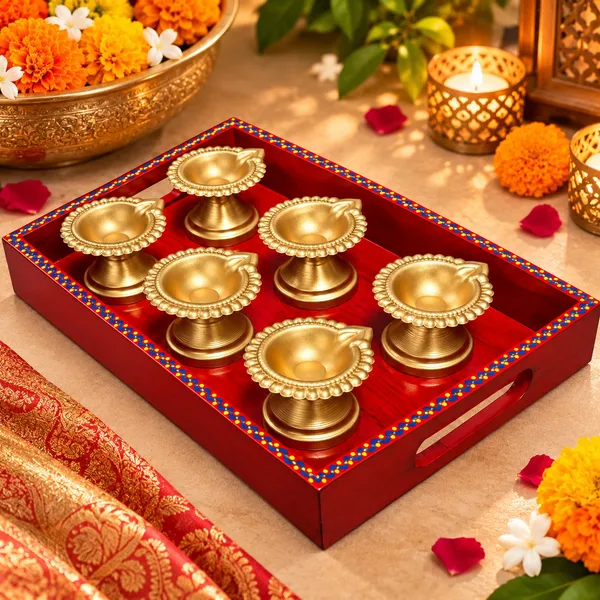 Rustic_Wooden_Decorative_Tray_with_6_Golden_Metal_Diyas_|_Festive_Diwali_Pooja_&_Home_Décor_Set