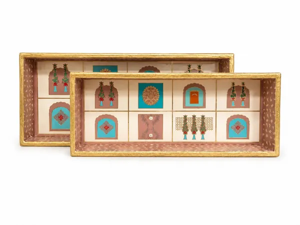 Set_Of_2_MDF_Wooden_Enamel_Coated_Serving_Tray_12x5_Inch_And_11x4_Inch_Rectangular_Royal_Heritage_Design_Tray