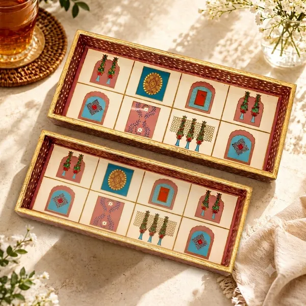 Set_Of_2_MDF_Wooden_Enamel_Coated_Serving_Tray_12x5_Inch_And_11x4_Inch_Rectangular_Royal_Heritage_Design_Tray