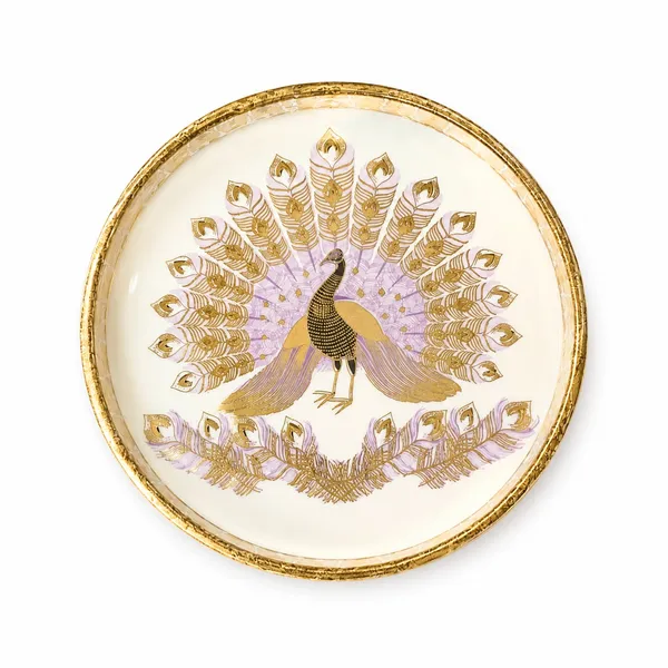Set_Of_2_MDF_Wooden_Enamel_Coated_Serving_Tray_9x9_Inch_And_7x7_Inch_Peacock_Design_Round_Decorative_Tray_Set
