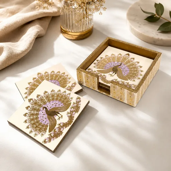 Set_Of_4_MDF_Wooden_Enamel_Coated_Square_Tea_Coasters_With_Holder_Peacock_Design_Drink_Coaster_Set_For_Coffee_Mug_Glass_Cup_Dining_Table_Decor