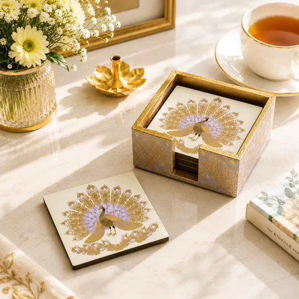 Set_Of_4_MDF_Wooden_Enamel_Coated_Square_Tea_Coasters_With_Holder_Peacock_Design_Drink_Coaster_Set_For_Coffee_Mug_Glass_Cup_Dining_Table_Decor
