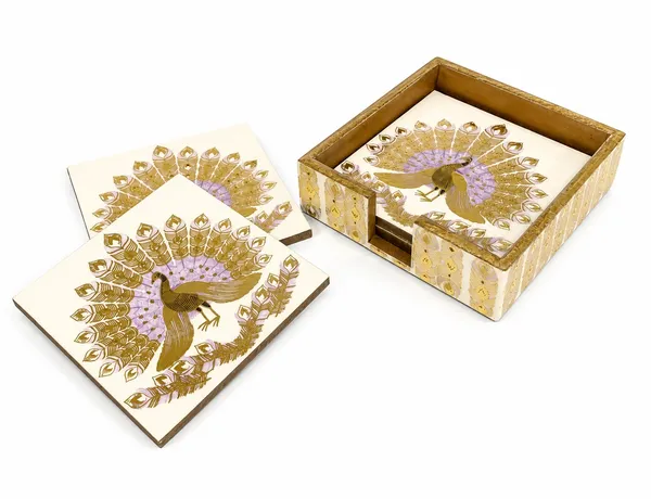 Set_Of_4_MDF_Wooden_Enamel_Coated_Square_Tea_Coasters_With_Holder_Peacock_Design_Drink_Coaster_Set_For_Coffee_Mug_Glass_Cup_Dining_Table_Decor