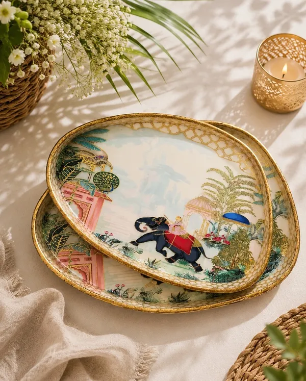 Set_of_2_Blue_Royal_Elephant_Design_Wooden_Serving_Trays_|_High-Gloss_Enamel_Coated_for_Home,_Dining_Table_Decor_&_Diwali_Gifting_Tray_Set_(11x7_&_10x6)