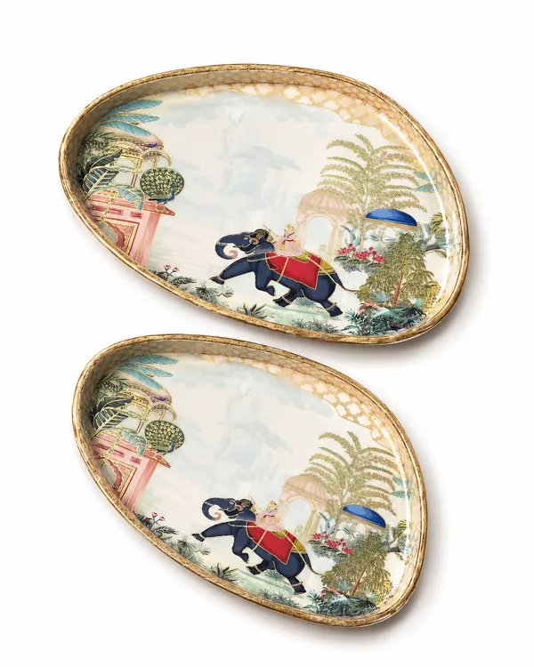 Set_of_2_Blue_Royal_Elephant_Design_Wooden_Serving_Trays_|_High-Gloss_Enamel_Coated_for_Home,_Dining_Table_Decor_&_Diwali_Gifting_Tray_Set_(11x7_&_10x6)