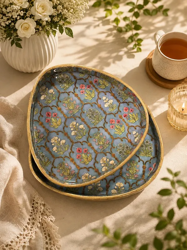 Set_of_2_Floral_Design_Triangular_MDF_Wooden_Serving_Trays_|_High-Gloss_Enamel_Coated_with_Gold_Trellis_for_Home_&_Diwali_Gifting_(9x9_&_7x7_inches)