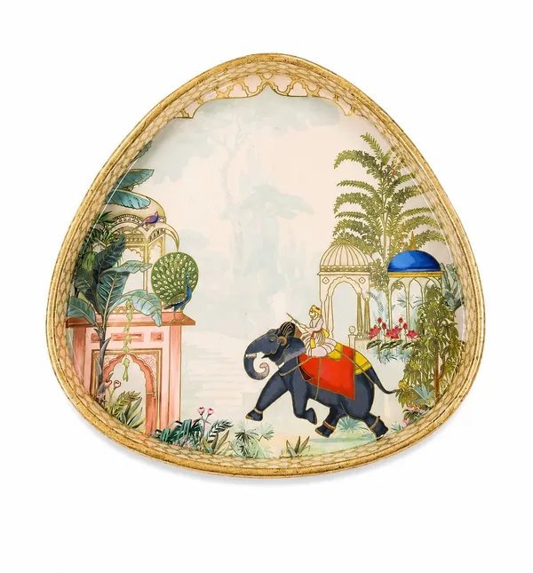 Set_of_2_Royal_Elephant_Triangular_MDF_Wooden_Serving_Trays_|_High-Gloss_Enamel_Coated_with_Gold_Lattice_Border_for_Home_&_Gifting_(9x9_&_7x7_inches)