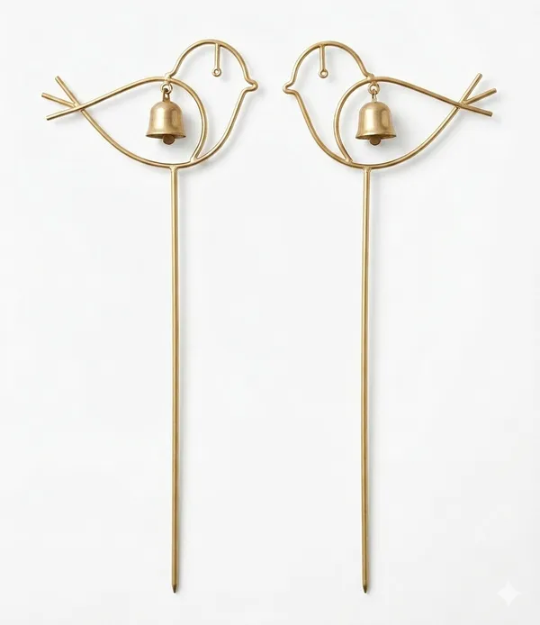 Set_of_2_Garden_Stake_Gold_Metal_Bird_with_Hanging_Bell_Design_-_Elegant_Outdoor_Decoration_For_For_Nature_Inspired_Home_Decor