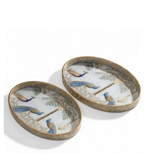 Wooden_Enamel_Coated_Oval_Set_of_2_Trays_|_Serving_Tray_for_Home_&_Dining_Table_|_Printed_Multipurpose_Trays__(10x6_,_11x8_Inches)