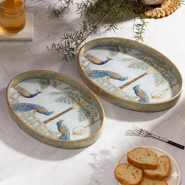 Wooden_Enamel_Coated_Oval_Set_of_2_Trays_|_Serving_Tray_for_Home_&_Dining_Table_|_Printed_Multipurpose_Trays__(10x6_,_11x8_Inches)