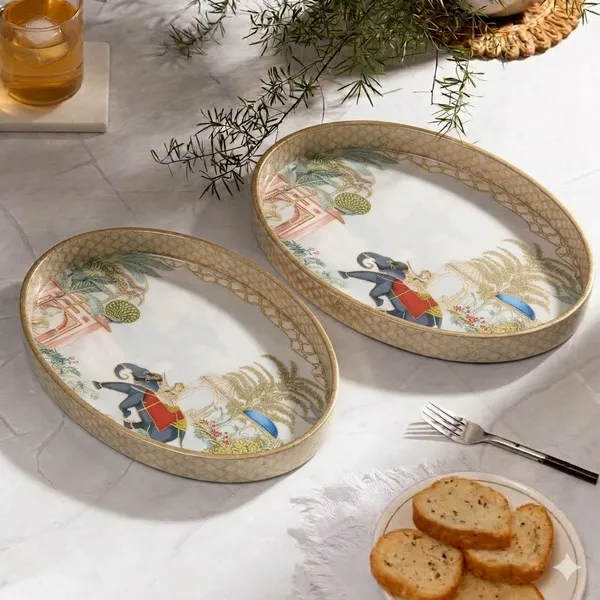 Wooden_Enamel_Coated_Oval_Set_of_2_Trays_|_Serving_Tray_for_Home_&_Dining_Table_|_Printed_Multipurpose_Trays__(10x6_,_11x8_Inches)