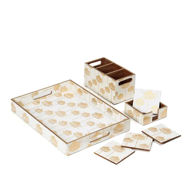Cream_&_Gold_Wooden_Waterproof_Wooden_Enamel_Coated_Rectangle_Serving_Tray_Coasters_And_Cutlery_Holder_Set_For_Home_And_Dining_Table_,_Multipurpose_Tray_&_Utility_Holder_(_(38X28X5||10X10||21X10X10)Cm_)_(Set_Of_3)