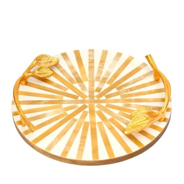 Bown_&_White_Wooden_Resin_Round_Serving_Platter_With_Inlay_Work_In_Resin_And_Wood_,_Snacks_And_Cheese_Platter_For_Home_&_Dining_Table_,_Multipurpose_Tray_With_Handles_(_(30X30)Cm_)