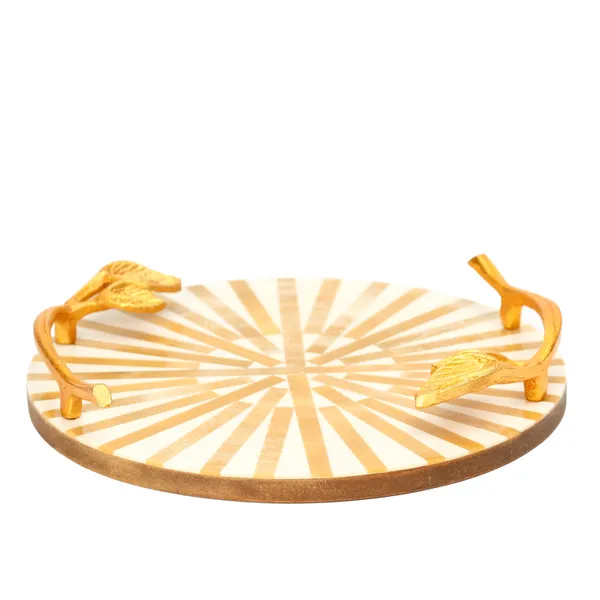 Bown_&_White_Wooden_Resin_Round_Serving_Platter_With_Inlay_Work_In_Resin_And_Wood_,_Snacks_And_Cheese_Platter_For_Home_&_Dining_Table_,_Multipurpose_Tray_With_Handles_(_(30X30)Cm_)
